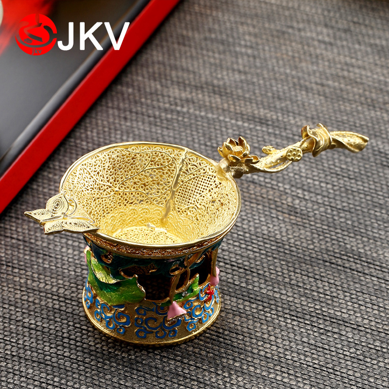Pure copper tea leak lotus tea filter set enamel color base kung fu tea set tea set tea filter tea filter