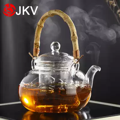 Explosion-proof bamboo beam glass teapot tea breinner open flame heating black crystal stove pot tea set home cooking teapot