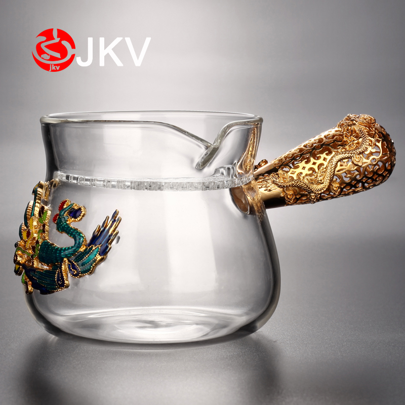 Glass fair cup household heat-resistant thickened filter male cup set side handle tea dispenser accessories inlaid silver tea sea tea set