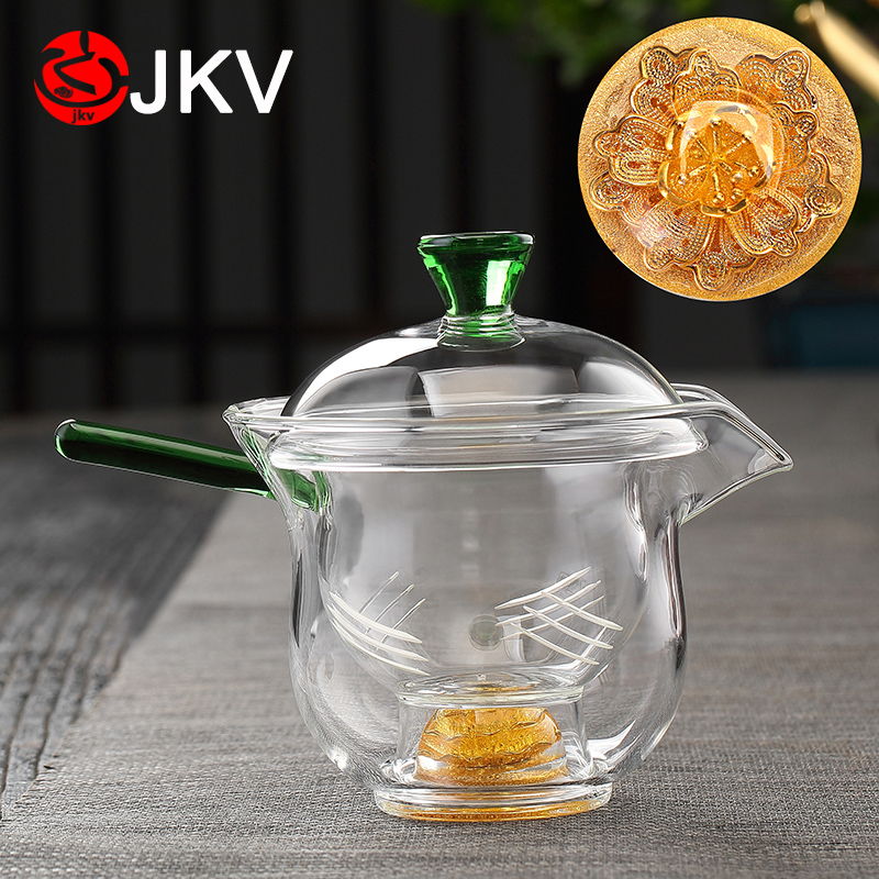 Glass Cover Bowl Tea Cup Bronze Accessories Inlaid Bubble Tea Bowl High Temperature Resistant Three Bowl Hand Grip Pot Tea Bowl Big Tea Bowl