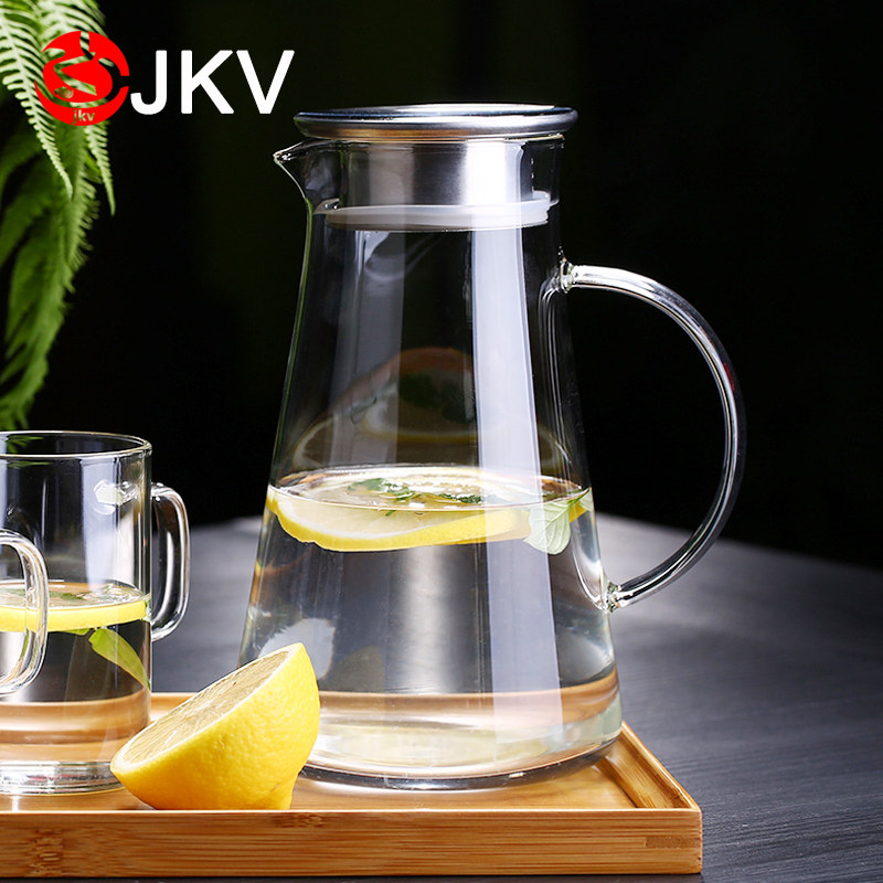 2L Cold Kettle Glass Cold Kettle High Temperature Resistant Large Capacity Cold Kettle Suit Home Cool White Open Kettle Tea Tea Cup