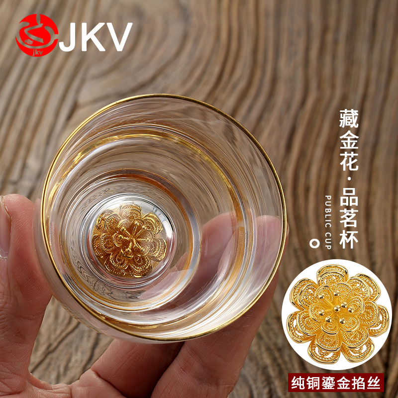Hidden Gold Master's Cup Heat-resistant Glass Tea Cup Personality Creative Bottom Inlaid Silver Single Cup Kung Fu Tea Tea Tea Tea Cup