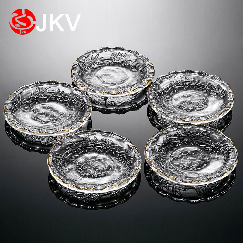 Day-of-the-cup Sketch Gold Glass cup Saucer Coffee Cup Mat Crystal Teacup Tea Mat tea mat Domestic tea set