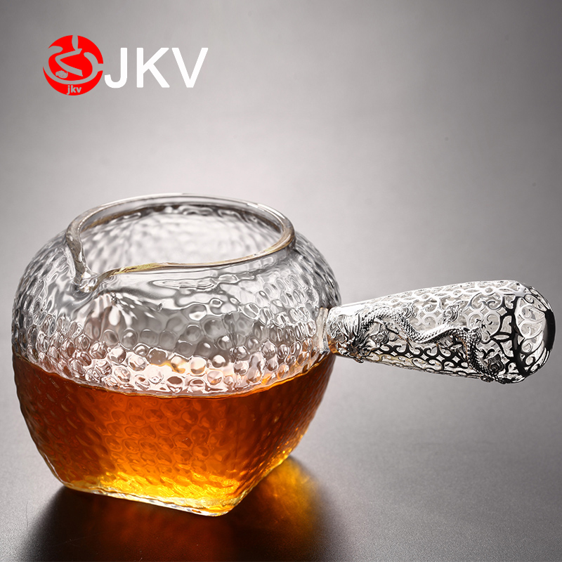 Crystal glass justice cup creative copper gilt side handle tea dispenser heat-resistant tea sea kung fu tea set hammer pattern tea pourer