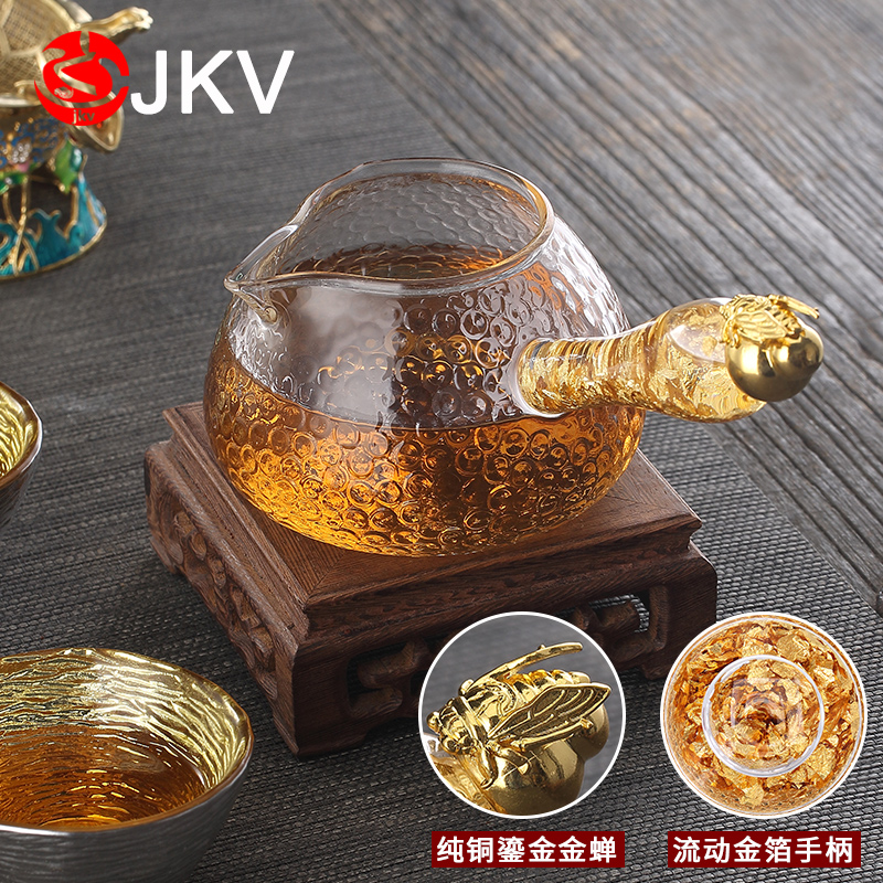 Heat-resistant glass gold foil fair cup crystal cup thickened tea sea kung fu tea set accessories transparent tea leak tea divider
