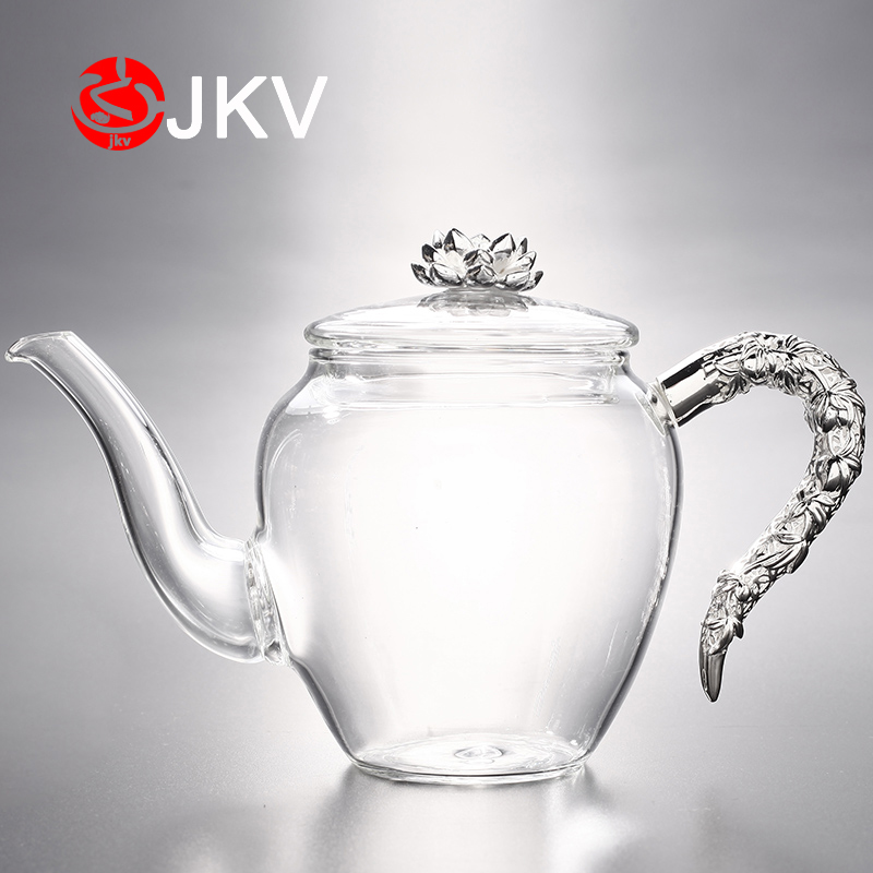 Lotus heat-resistant glass teapot black crystal furnace small kettle kung fu small green orange copper handle teapot justice cup