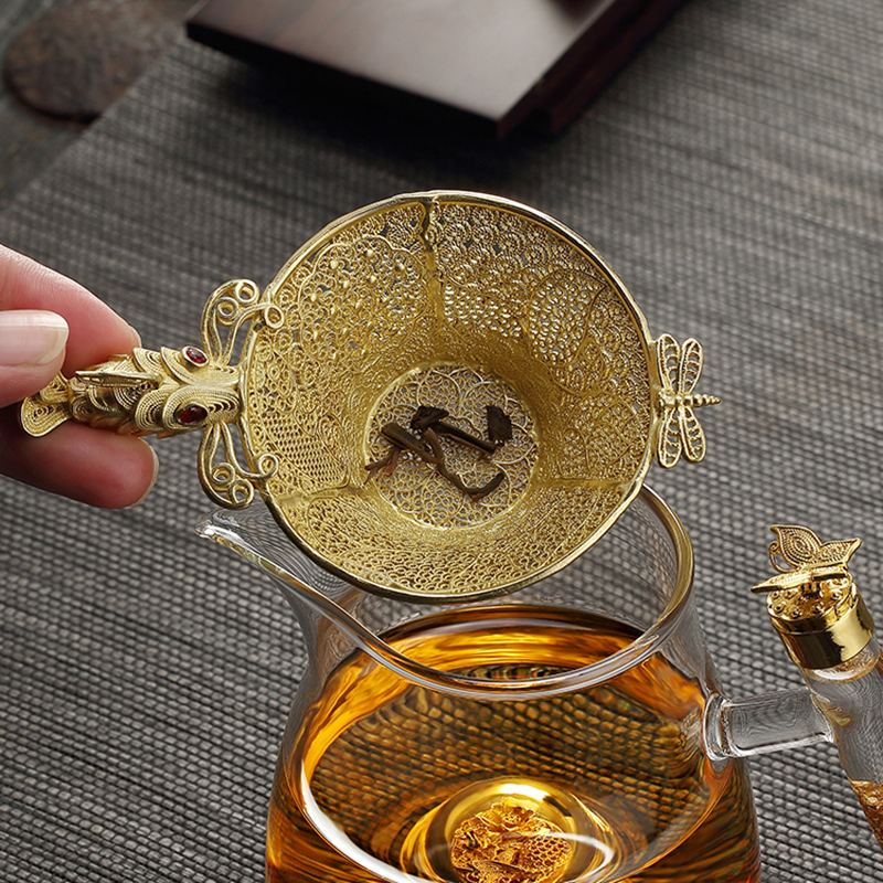 Pure Copper Tea Drain Carp Tea Filter Woven Tea Drain Set Tea Funnel Tea Strainer Strainer Tea Set Accessories