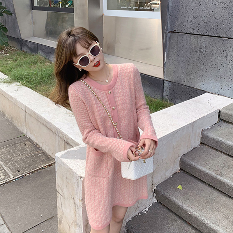 2021 New French style small fragrant wind beating bottom inner lap knit for children autumn and winter with great sweater dress