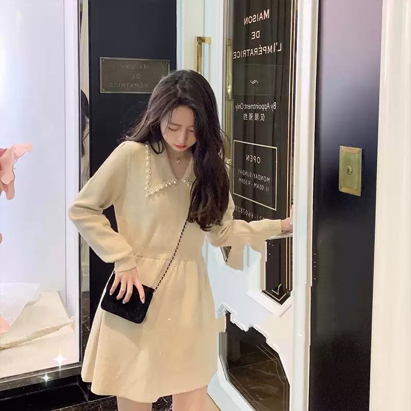 French style small fragrance with coat bottoming with thickened white knitted sweater dress for children autumn and winter small