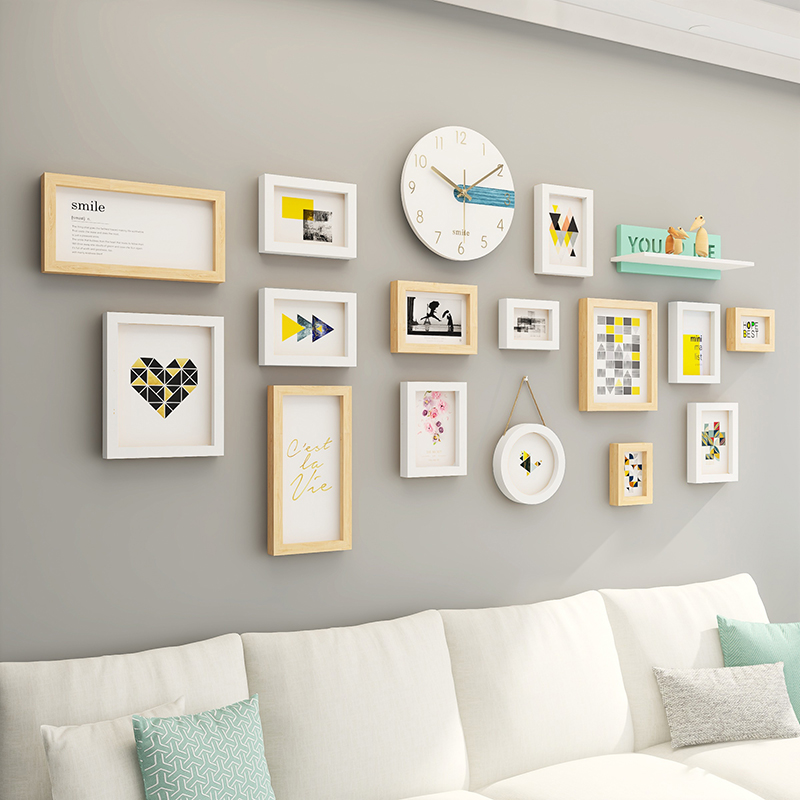 Living Room Background Wall Photo Wall Decoration Composition Creative Personality Net Red Room Arrangement Free Punch Photo Frame Hanging Wall Sticker