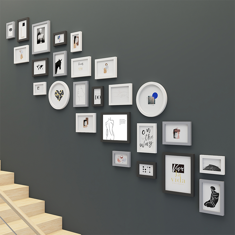 Nordic style staircase photo wall decoration self-pasting net red wall creative personality simple photo frame hanging wall combination