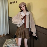 Осенняя рубашка, платье, свитер, комплект, студенческая юбка в складку, популярно в интернете, подходит для подростков, в западном стиле, 3 предмета