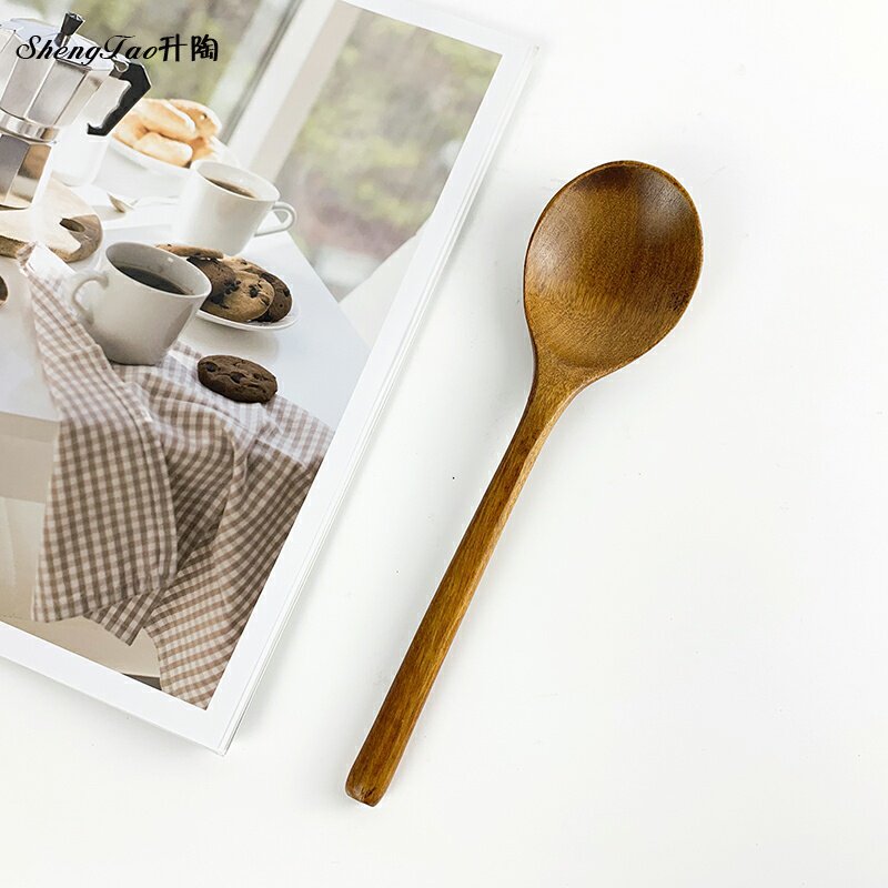 Korean natural lacquer wood spoon big head spoon solid wood small soup spoon wooden rice spoon spice spoon eat sown wood spoon