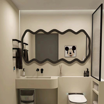 Cosmetic mirror wavy American smart bathroom mirror luminous wall-mounted washroom special-shaped mirror modern hotel washbasin mirror