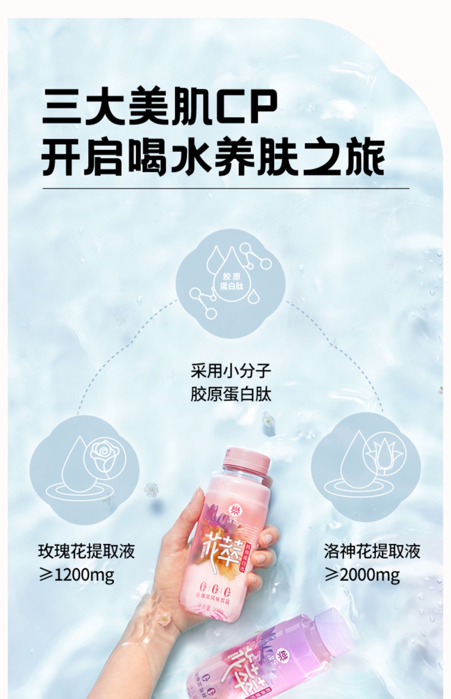 汝乐玫瑰花萃胶原蛋白水300ml*5瓶装