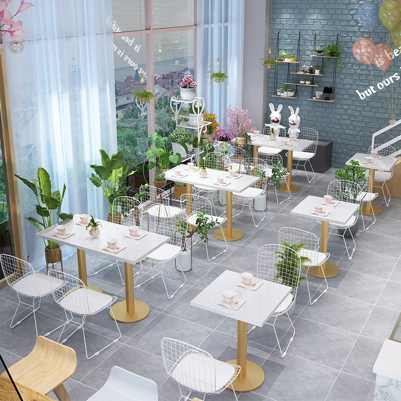 Milk tea shop table and chairs combined simple net red small eating shop table Cold Drinking coffee room Fresh dining sweet shop table and chairs
