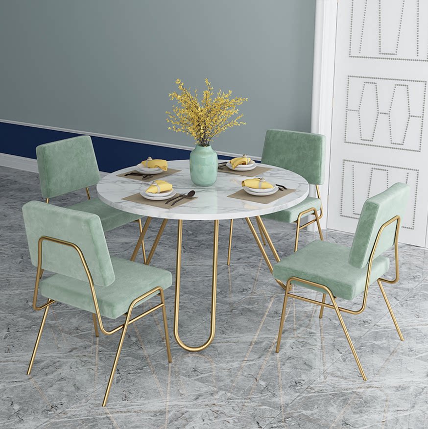 Nordic slate round dining table and chair combination post-modern small-sized household Hong Kong-style light luxury iron art dining table for 6 people