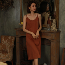 Tianwire retro sleeping dress Shamordale Simply little sexy pure color hanging cotton over the knee long skirt