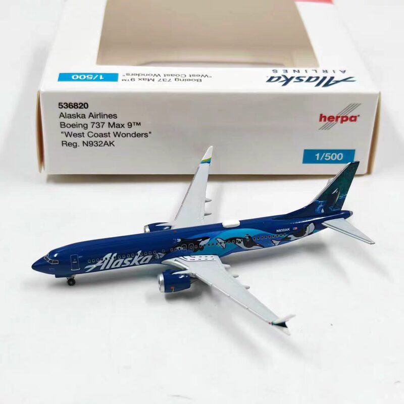 Herpa 1:500 Alaska Airlines Boeing 737 Max 9 Simulated Alloy Aircraft Model 536820