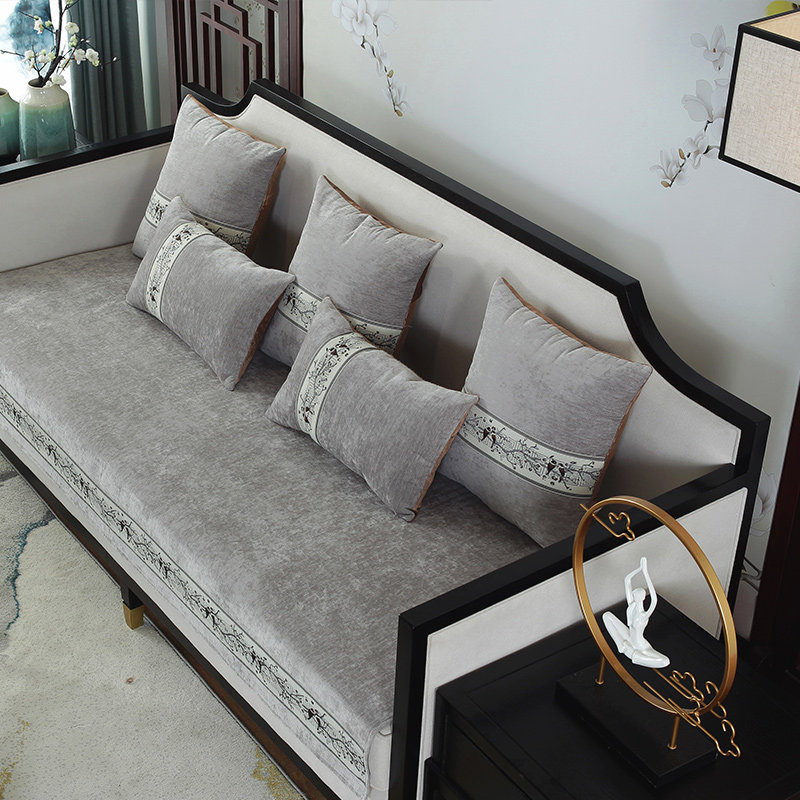 New Chinese style imitation cashmere sofa cushion mahogany solid wood sofa cushion cover non-slip custom summer chaise longue combination cover cover
