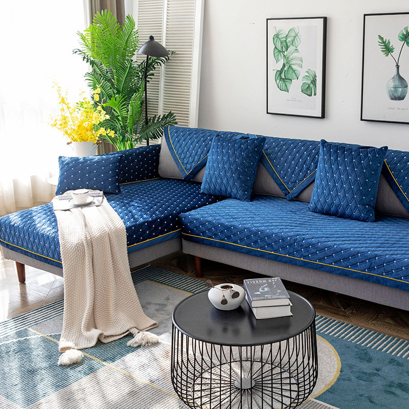 Nordic light luxury leather sofa cushion cover cover four seasons universal non-slip short plush high-end cushion net red ins style