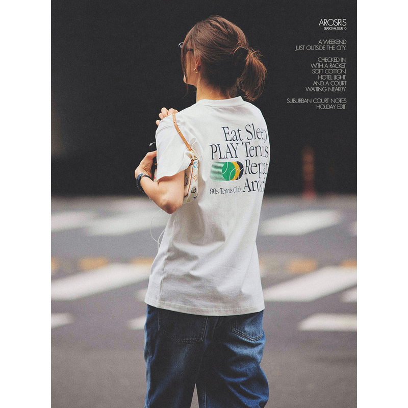 Arosris |   Suburban Affairs 90S American Retro Vintage Money Style Classic Tennis Print Pure Cotton Short-Sleeve T-Shirt