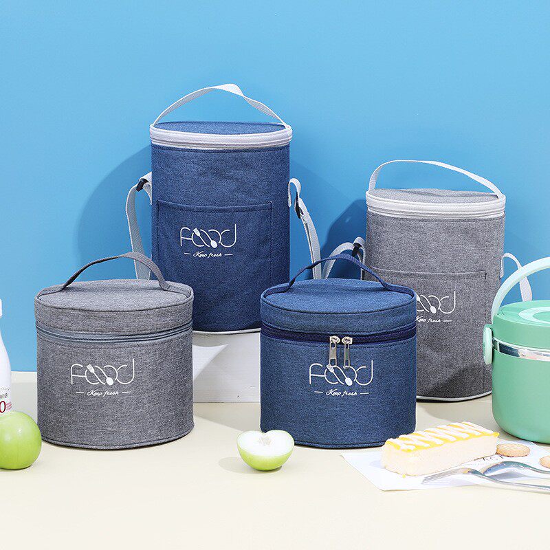 Japanese-style messenger insulation bag, one-shoulder lunch box with insulation cylinder bag, round rice bucket insulation bag, student bag