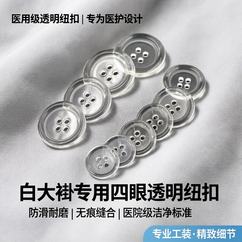 White Coat Buttons, Nurse Buttons, Caregiver Buttons, Four-Hole Transparent Thin-Edged Shirt Buttons, Pad Buttons, Hospital Buttons, Work Uniform Buttons, Inner Buttons