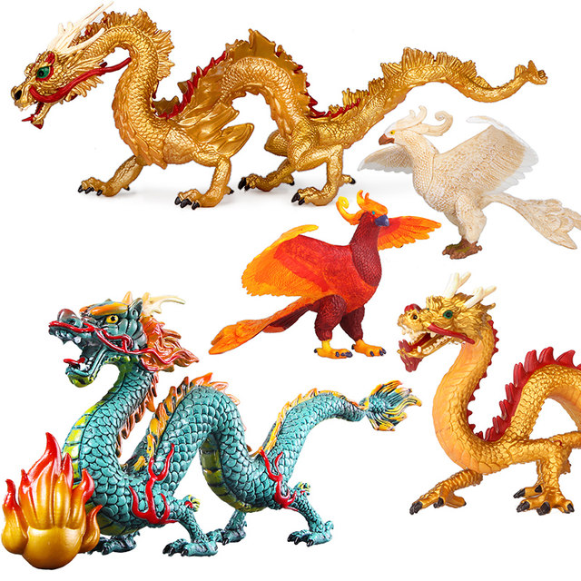 Simulation mythical animal toy Chinese dragon model ornament plastic fire phoenix model five-clawed golden dragon boy