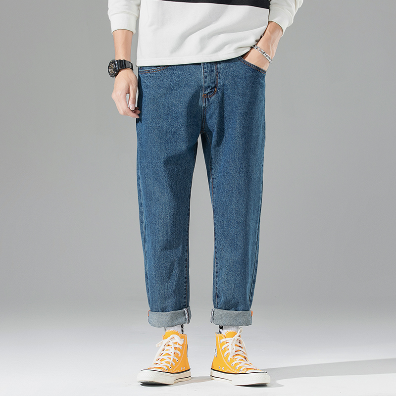 GOOMIL LEE Fall/Winter Jeans Men's Straight Trendy Large Size Loose Korean Nine-point Work Wear Wide Leg Harlan Pants