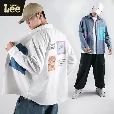 GOOMIL LEE Spring Autumn men's casual shirt jacket youth trend printing tooling long sleeve men's shirt