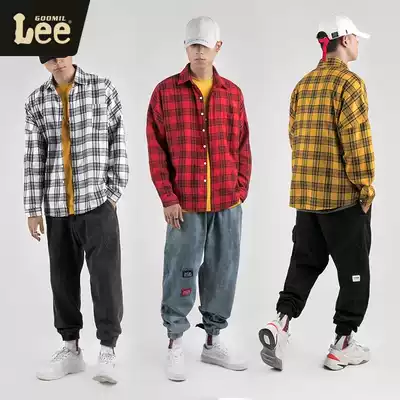 GOOMIL LEE spring and autumn men's shirt trend fashion loose plaid long sleeve shirt lapel casual versatile