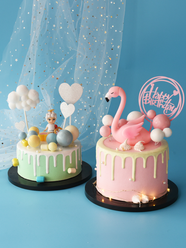 Net red birthday cake decoration plug-in pink blue white yellow ball imitation balloon baking decoration accessories