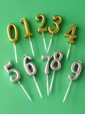 Gold three-dimensional double-sided digital silver birthday cake year full moon silver candle party cake decoration plug-in