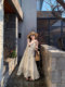 UM French floral dress for women in summer design lace splicing large hem skirt loose casual vest long skirt