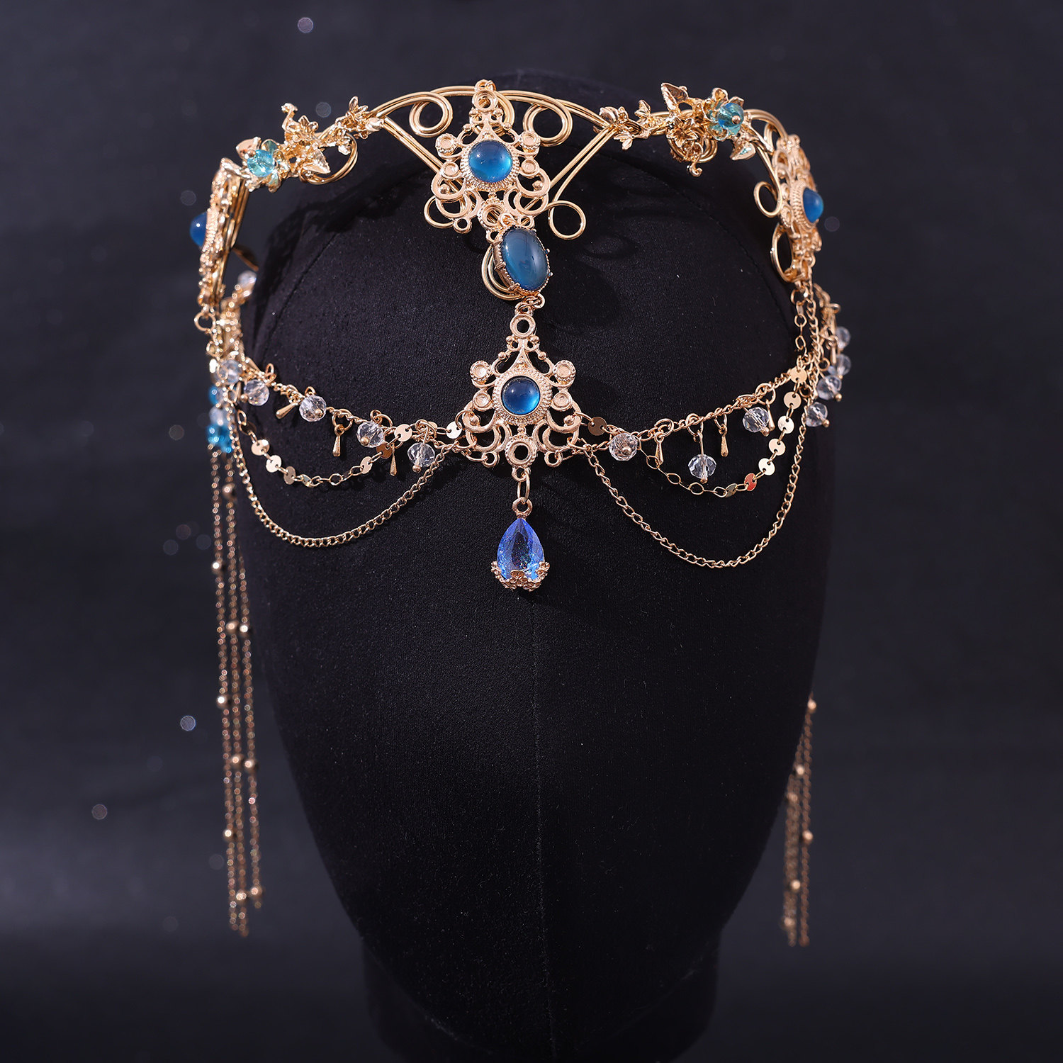 Rot Lila Tropfen Kristall Lange Kette Antike Exotische Ethnische Braut Hochzeit Kopfbedeckung Haarschmuck für Frauen Handgefertigter Haarschmuck – Detail 10