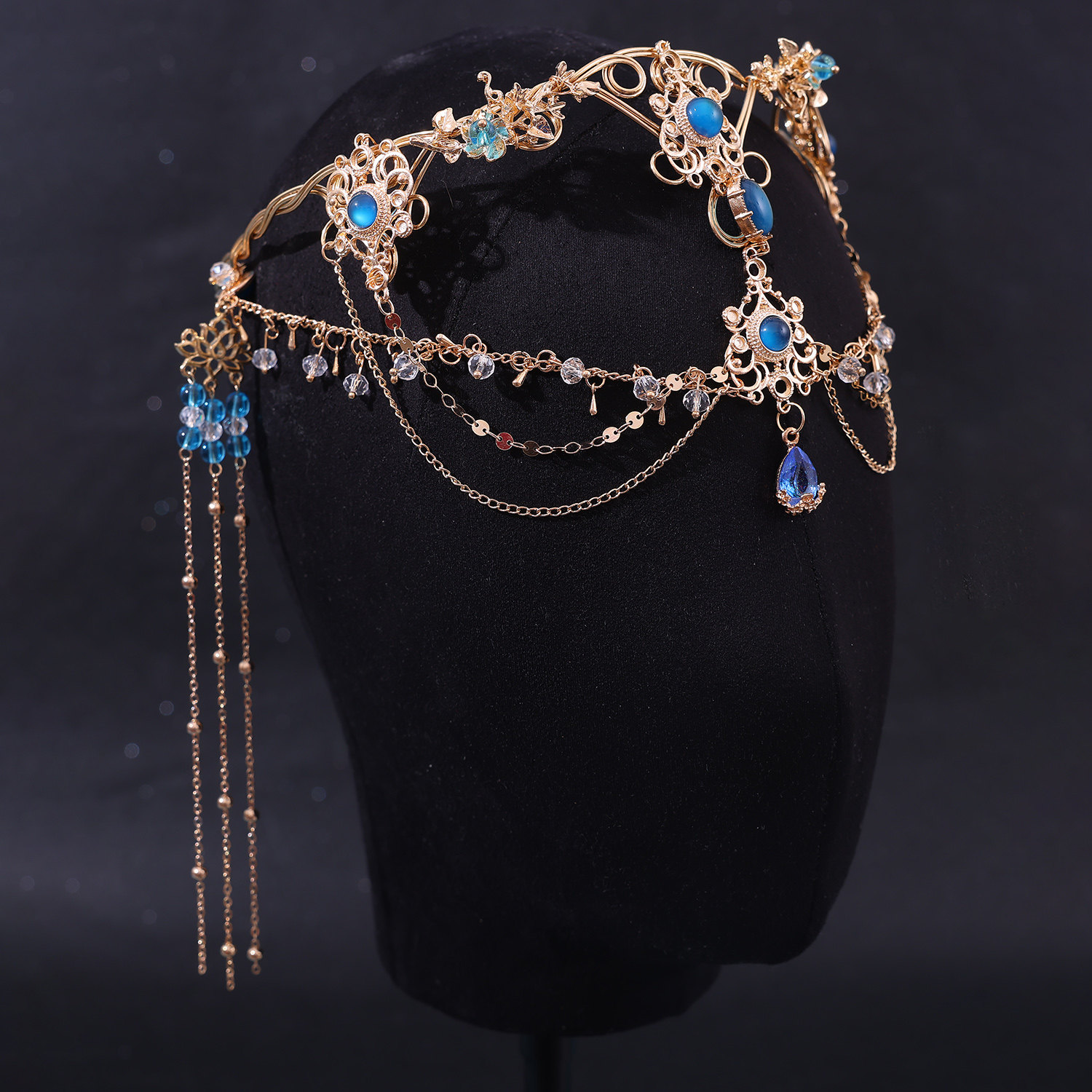 Rot Lila Tropfen Kristall Lange Kette Antike Exotische Ethnische Braut Hochzeit Kopfbedeckung Haarschmuck für Frauen Handgefertigter Haarschmuck – Detail 8