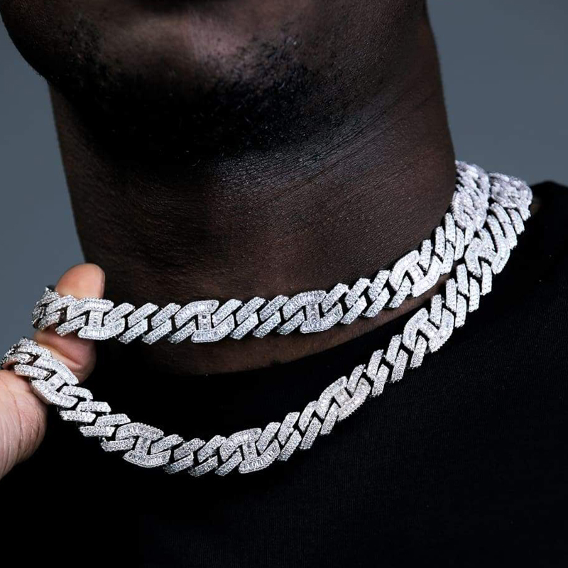 (Official) CHALAVRODW CUBAN CHAIN MALE AND FEMALE RECTANGULAR CONTAINMENT CHAIN FULL DRILL NECKLACE