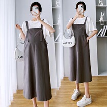 Pregnant Woman Summer Dress Suit Out Braces Skirt Two Sets Short Sleeve Blouse Summer 2022 Pregnant Woman Spring Summer Dress Dress Dress