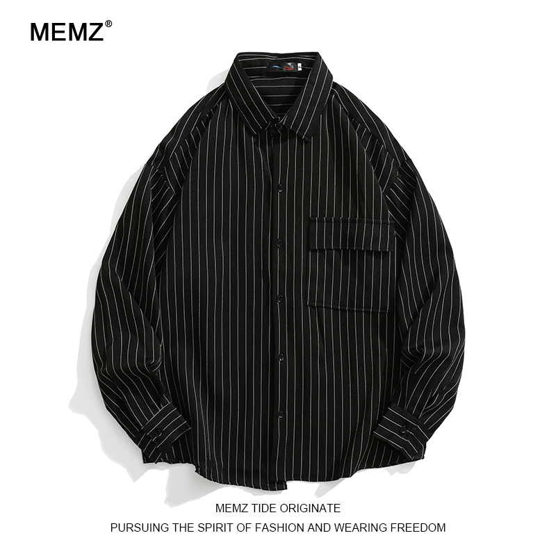 Memz Spring and Autumn Trendy Brand High Street Fine Striped Design Shirt for Men, Hong Kong Style Loose Versatile Casual Long-Sleeve Shirt