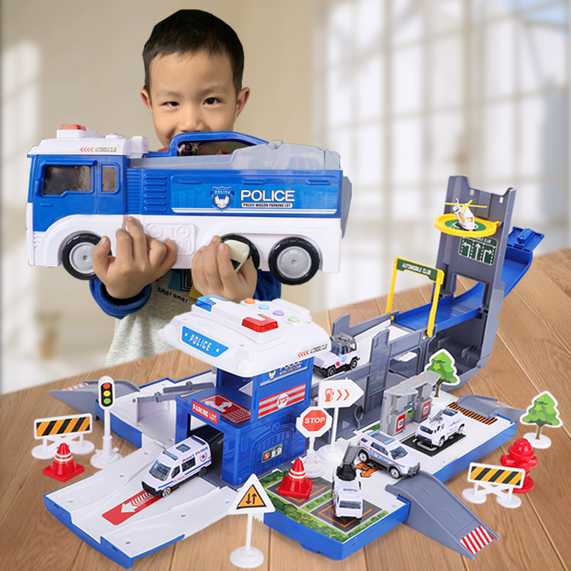 Children Police Car Toys Boy 3 Supersize 4 Deformed Parking Lot Track 5 Inertial Alloy Small Car 6 Year Old Baby