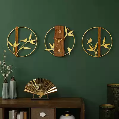 New Chinese style solid wood wall clock living room home fashion personality creative atmosphere clock Chinese style decorative hanging watch