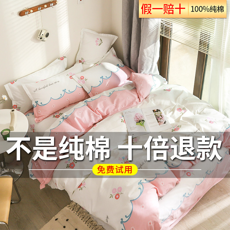 Cotton four-piece set Cotton 100 spring and autumn single double bed single bed fitted duvet cover ins Princess summer bedding three
