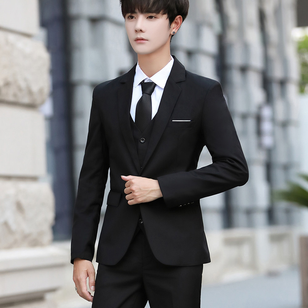 Formal suit suit male slim handsome Korean version trend jacket black student casual set graduation small suit