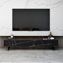 Italian minimalist black and white rock board TV cabinet black walnut white ash wood cabinet Nordic modern light luxury living room audio-visual cabinet