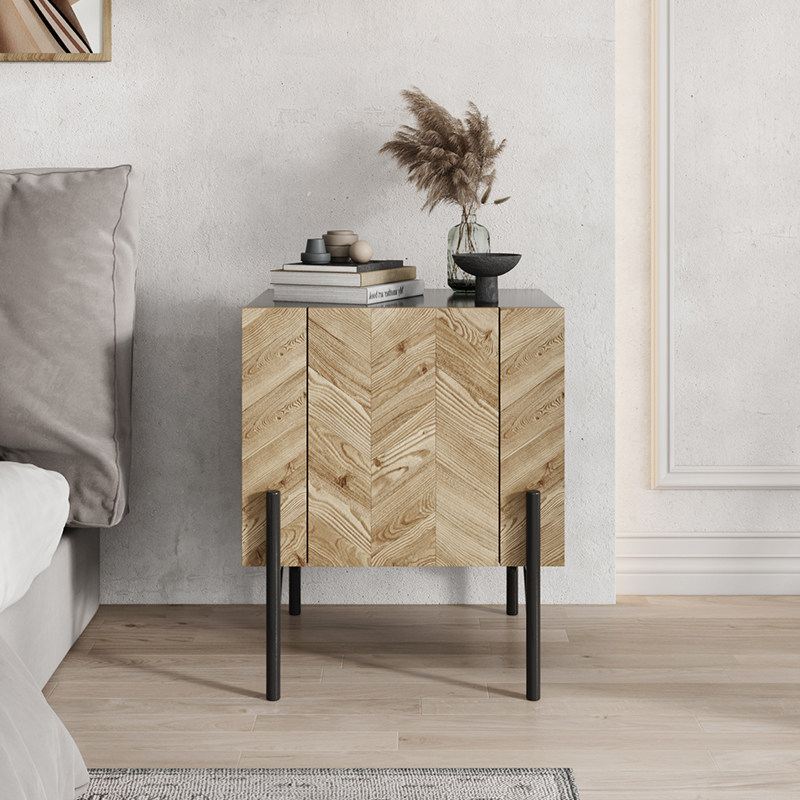 Nordic Minimalist Solid Wood Bed Head Cabinet Modern Living Room Sofa Small Side Cabinet Bedroom Light Lavish Art Bedside Cabinet Customised