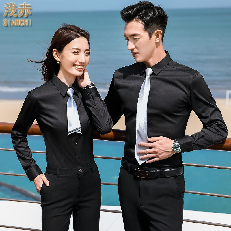 Male and female career long sleeve shirt suit same work clothes property salesman Tooling Male Shirt Custom Embroidello