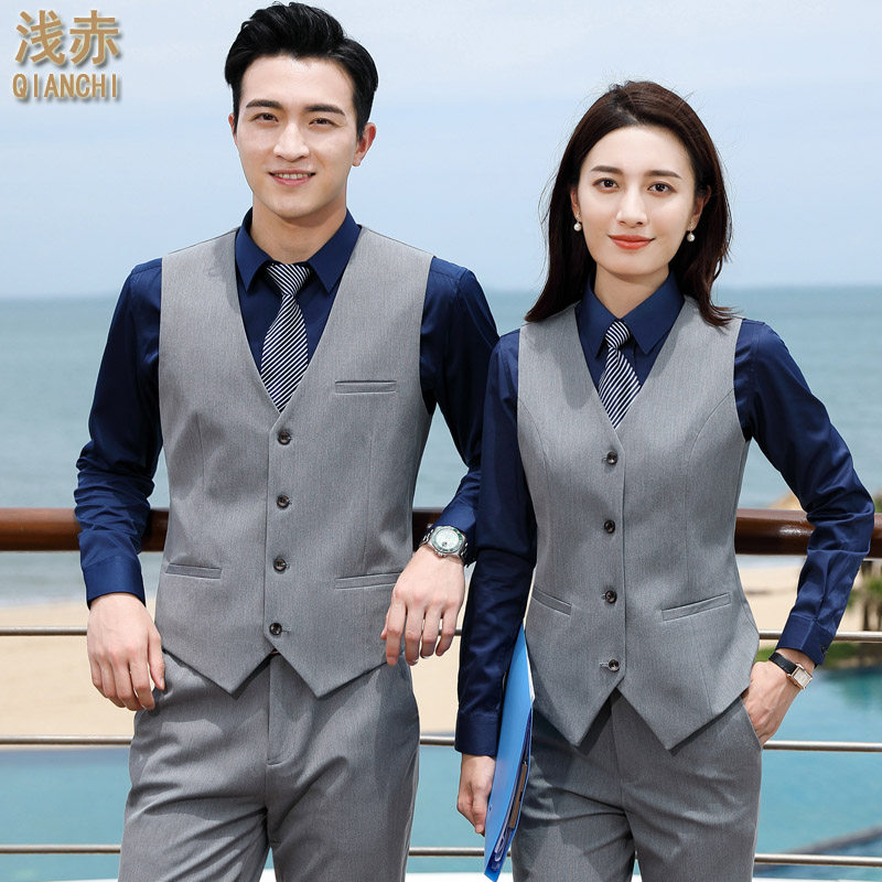 Men's and women's professional vest three-piece set of the same kind of overalls business formal wear sample house display center 4S store sales staff dress autumn and winter
