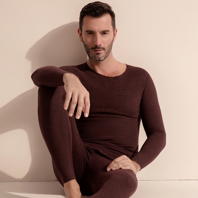 Wool silk heating clothing men's seamless German velvet heating tight round neck long johns suit sanitary pants winter