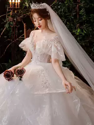 French heavy industry main wedding dress 2021 new bride shoulder luxury retro premium tailing big size small man